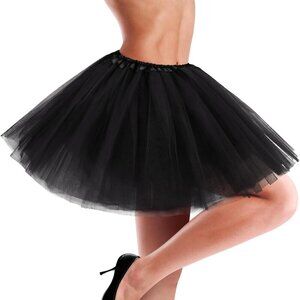 Women's Black Adults 5 Layered Tulle Skirt Halloween Tutus Fluffy Skirts